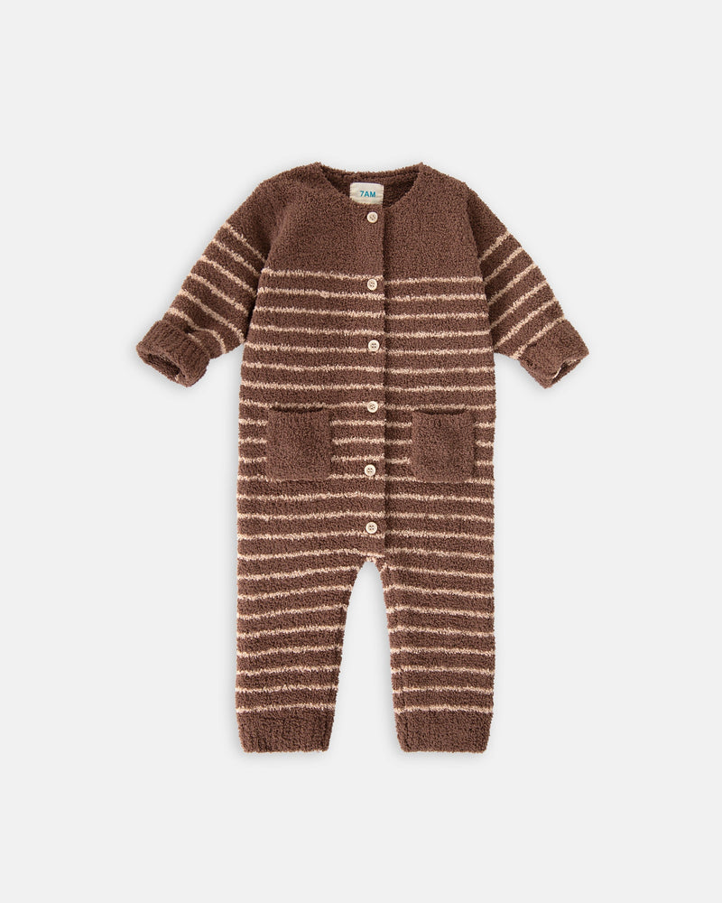7AM - Long Sleeve Striped Jumpsuit - Fuzzy