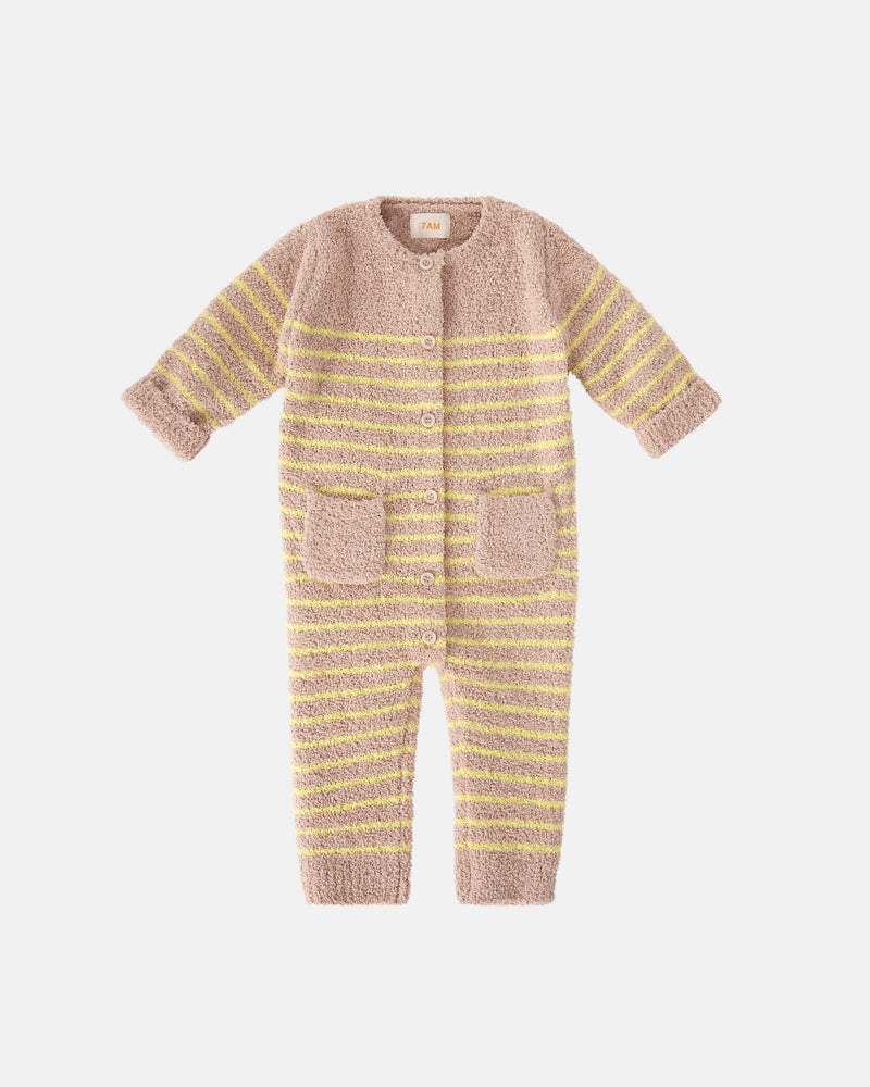 7AM - Long Sleeve Striped Jumpsuit - Fuzzy