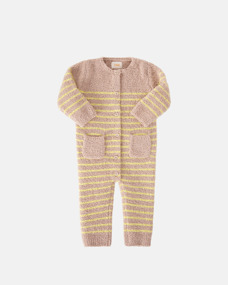 7AM - Long Sleeve Striped Jumpsuit - Fuzzy