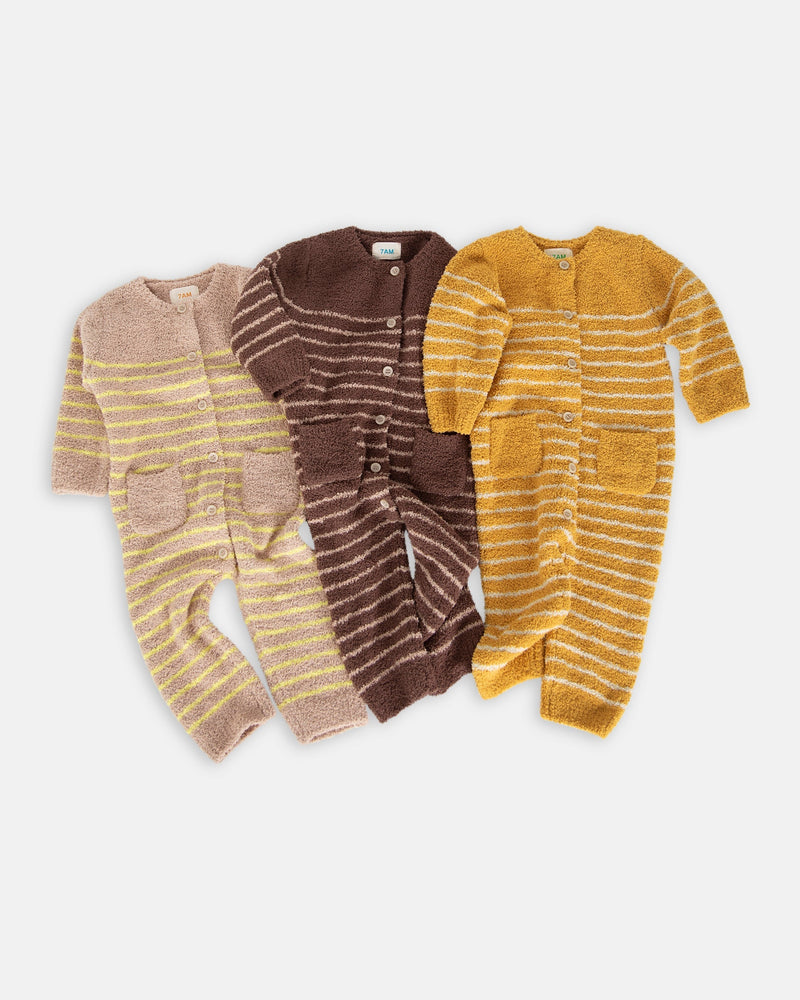 7AM - Long Sleeve Striped Jumpsuit - Fuzzy