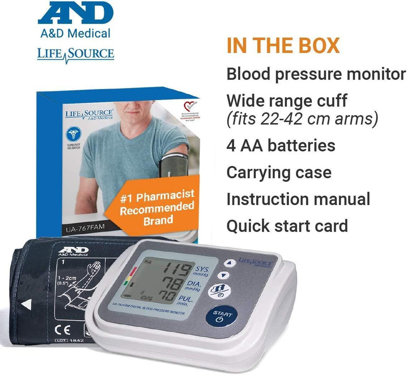 LifeSource - Multi-User Upper Arm Blood Pressure Monitor with Wide Range Cuff - UA - 767FAM) - Limolin 