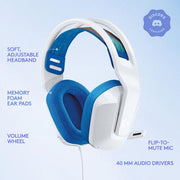 Logitech - Gaming Headset G335 with Boom Mic Adjustable Headband Volume Control Mute PC/Console 35mm - White/Blue - Limolin 