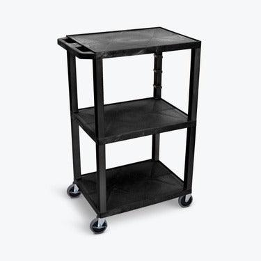 Luxor - 42"H 3-Shelf Utility Cart - Electric, Black - Limolin 