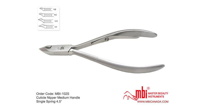 MBI - 102S Cuticle Nipper - Single Spring - 1/4 Jaw | 4.5 in / 11.4 cm