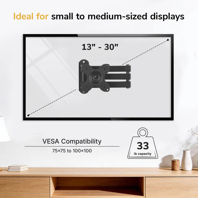 Mount-IT - TV Wall Mount Small Full Motion up to 30 In Vesa Extends to 15 In from Wall