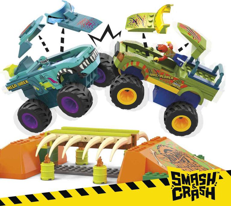 Mattel - MEGA BLOCKS - Hot Wheels Monster Trucks Snc Mega Wrex Boneyard Stunt Course - Limolin 