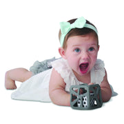 Malarkey Kids Chew Cube Teething Rattle – Dark Grey – baby exploring cube during tummy time