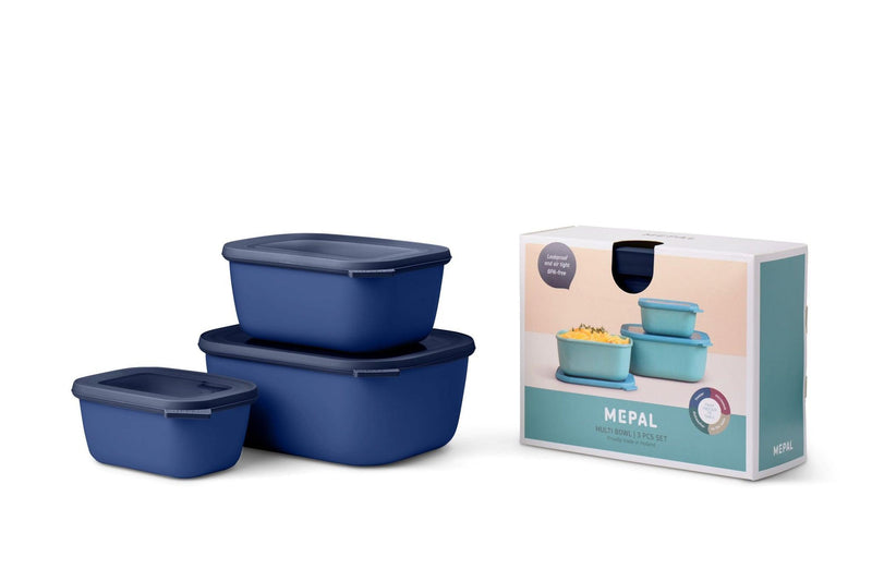 Mepal - Cirqula Multi-Bowl Deep Rectangular 3-Part Set - Limolin 