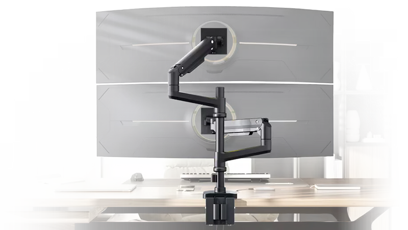 Mount-IT - Single Monitor Mount Desk Clamp Vesa Up to 26lbs Adjust Height up to 13 In Tilting Rotating Heavy Duty Steel Construction