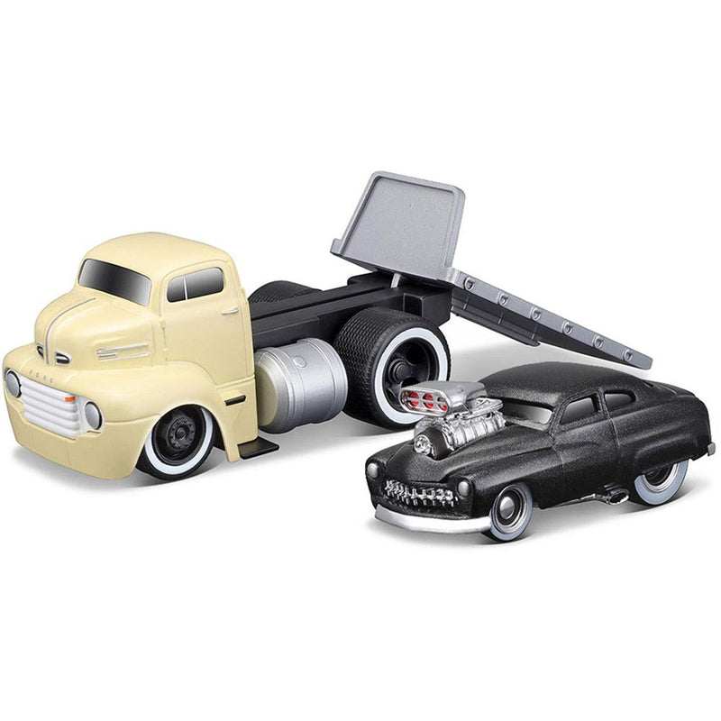 Muscle Machines - Model 05 1950 Ford COE Flatbed & 1949 Mercury Model 05 1/64 Die Cast Model Cars Toy - Limolin 