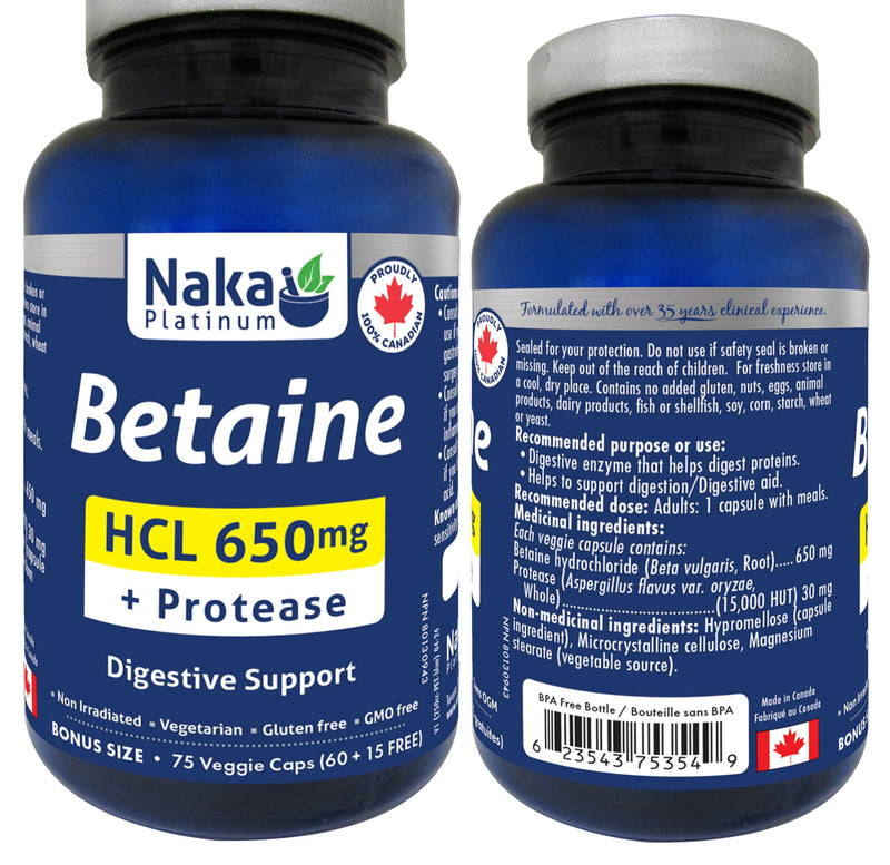 Naka Platinum - Betaine HCL 650mg 75caps - Limolin 