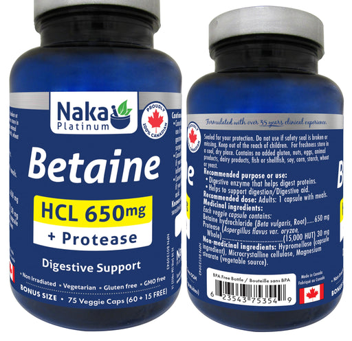 Naka Platinum - Betaine HCL 650mg 75caps - Limolin 