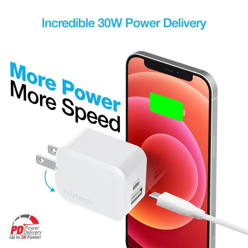 Naztech - 30W USB-C PD + 12W USB Fast Wall Charger | White - Limolin 