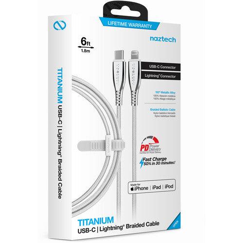 Naztech - Charge & Sync - TITANIUM USB-C to MFi Lightning Braided Fast Charge Cable | 6ft | White - Limolin 