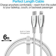 Naztech - Charge & Sync - TITANIUM USB-C to MFi Lightning Braided Fast Charge Cable | 6ft | White - Limolin 