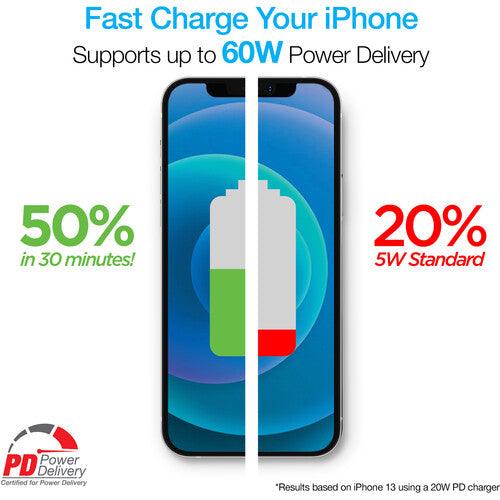 Naztech - Charge & Sync - TITANIUM USB-C to MFi Lightning Braided Fast Charge Cable | 6ft | White - Limolin 