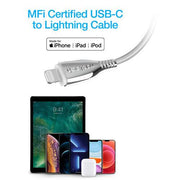 Naztech - Charge & Sync - TITANIUM USB-C to MFi Lightning Braided Fast Charge Cable | 6ft | White - Limolin 