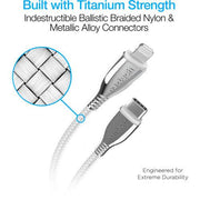 Naztech - Charge & Sync - TITANIUM USB-C to MFi Lightning Braided Fast Charge Cable | 6ft | White - Limolin 
