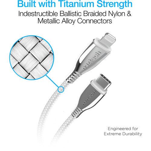Naztech - Charge & Sync - TITANIUM USB-C to MFi Lightning Braided Fast Charge Cable | 6ft | White - Limolin 