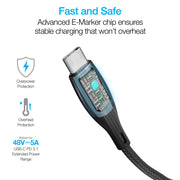 Naztech - Charge & Synch USB-C to USB-C 240W DigiWatt Fast Charge Cable with LED Power Display 6ft PD Industrial Strength Braided - Black - Limolin 