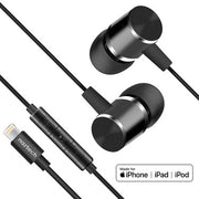 Naztech - Earbuds Lightning MFI Wired Platinum In Line Mic & Controls Hifi Digital Audio Dynamic Bass Aircraft Grade Aluminum - Black - Limolin 