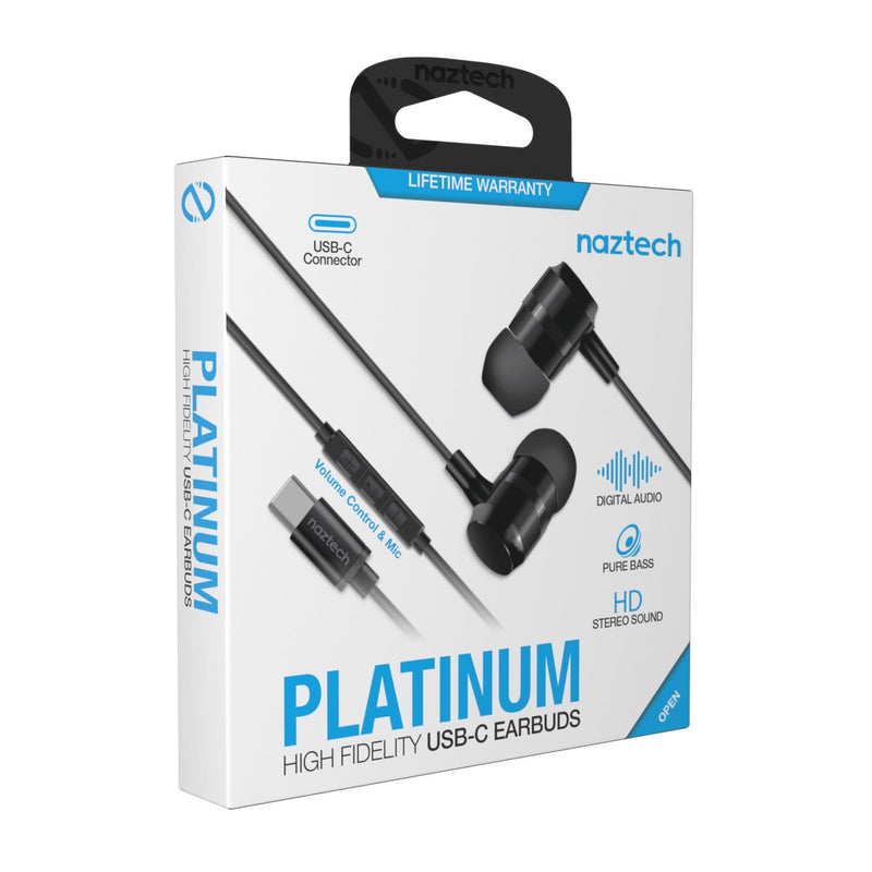 Naztech - Platinum High Fidelity USB-C Earbuds Black - Limolin 
