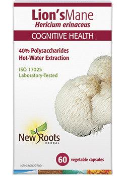 New Roots Herbal - Lion's Mane Hericium Erinaceus, 40%Polysaccharides Hot Water Extraction 500Mg - 60 Capsules - Limolin 