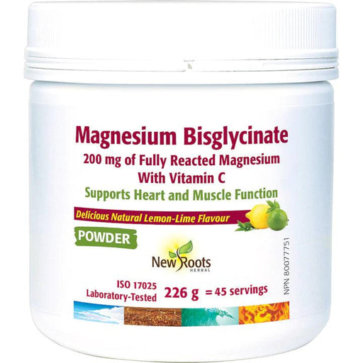 New Roots Herbal - Magnesium Bisglycinate 200Mg of Fully Reacted Magnesium With Vitamin C, 226 G - Limolin 