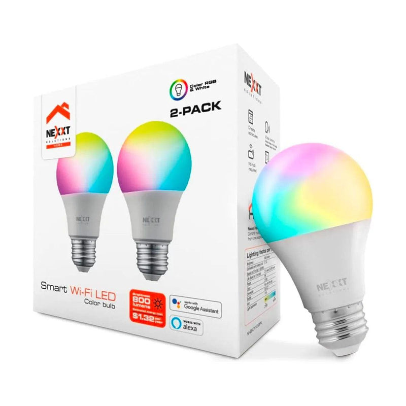 Nexxt - Smart Home Indoor Wi-Fi RGB & White LED Light Bulb (2 Pack) - Limolin 