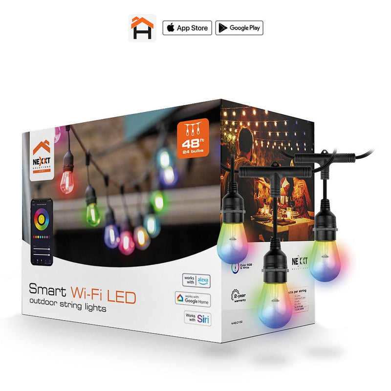 Nexxt - Smart Home Outdoor Wi-Fi Led String Lights 24 Bulbs 48Ft - Limolin 
