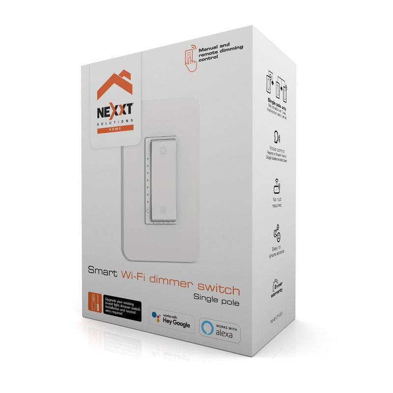 Nexxt - Smart Home Wi-Fi Dimmer Switch Single Pole Voice Control Alexa/Google - Manual & Remote Dimming - White - Limolin 