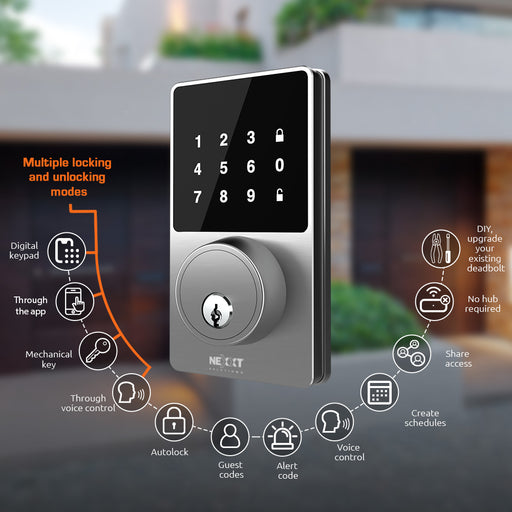 Nexxt - Smart Home - Wi-Fi Door Lock - Digital Keypad Mechanical Key - Stainless Steel - Limolin 