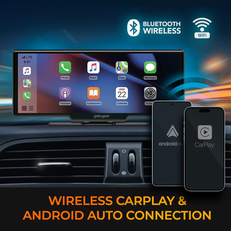 myGEKOgear - Dual Dashcam - Orbit C120  10.26 Portable Infotainment Display & Back Up Camera for Apple CarPlay Android Auto