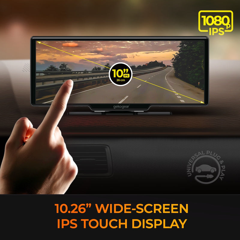 myGEKOgear - Dual Dashcam - Orbit C120  10.26 Portable Infotainment Display & Back Up Camera for Apple CarPlay Android Auto