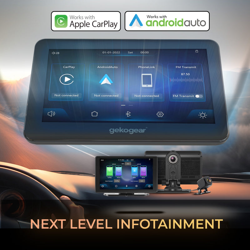 myGEKOgear - Dashcam - Orbit C110 Dual Front (1080P) Rear (1080P) & Back Up Camera 7 in Touch Screen With Apple Carplay / Android Auto 64GB Microsd Included - Black