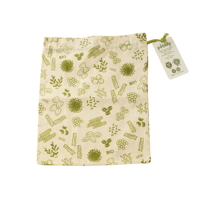 Pebbly - Organic Food Bag Large-Green 25X30cm Cotton - Limolin 