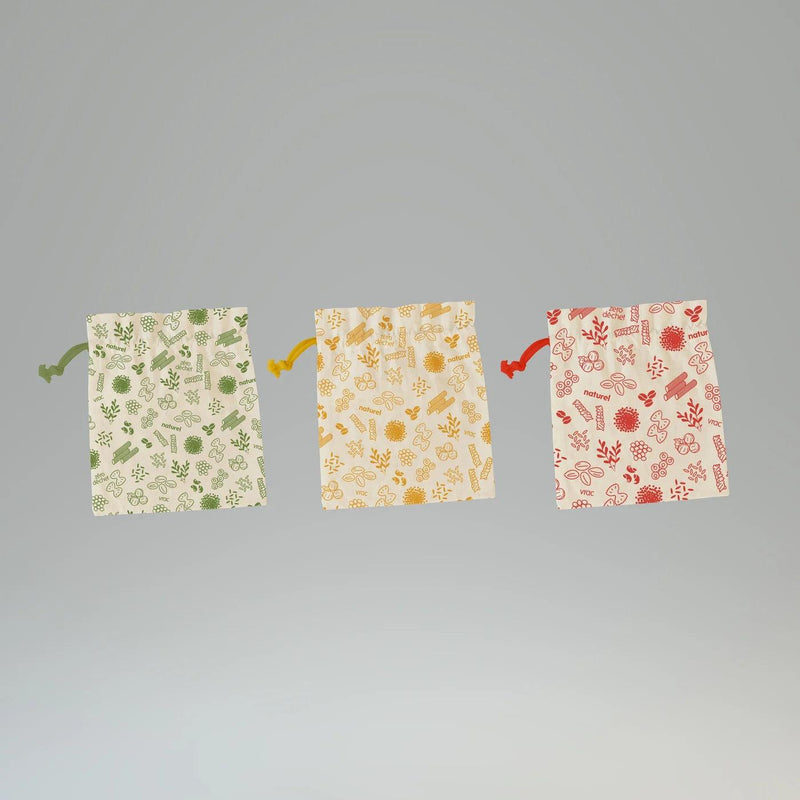 Pebbly - Organic Food Bag Set 3/St Assorted 20X25cm Cotton - Limolin 