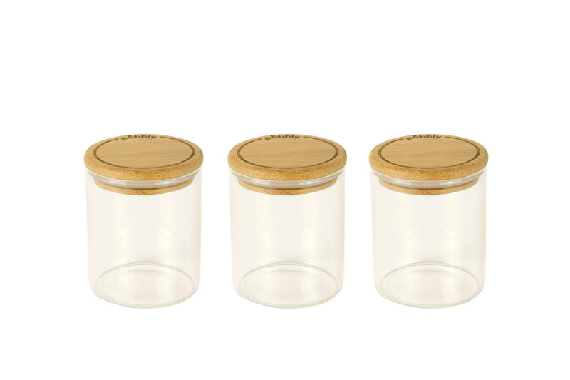 Pebbly - Round Canister Set 3/St 180ml/6ozea Glass W/Bamboo Lid D65X85cm - Limolin 