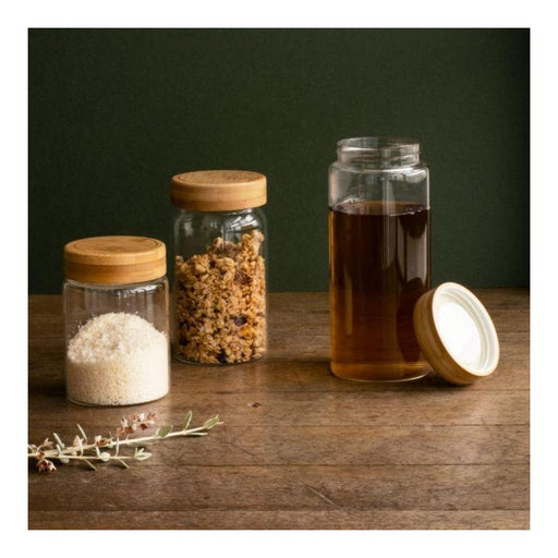 Pebbly - Round glass jars with bamboo lid - Limolin 