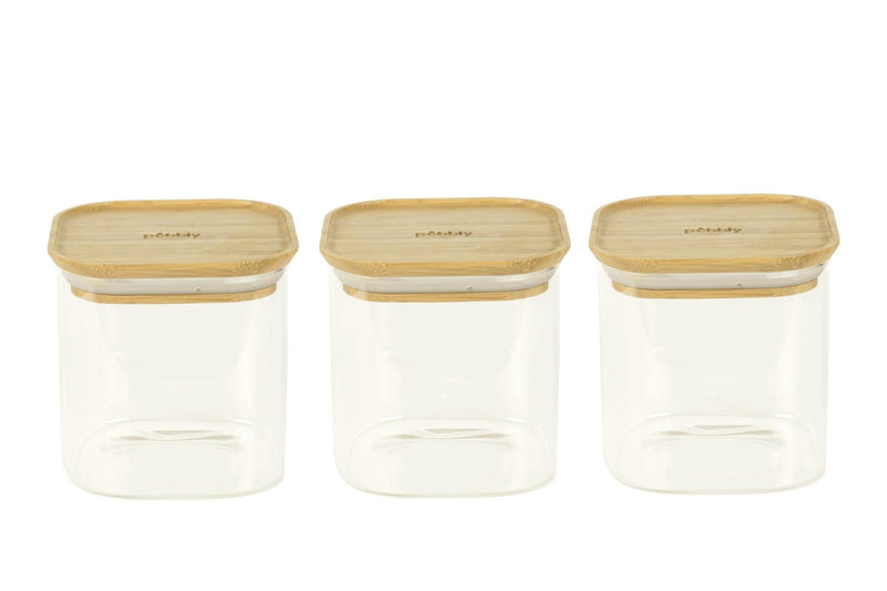 Pebbly - Square Canister Set 3/St 800ml/27oz Small Glass W/Bamboo Lid D11X11cm - Limolin 