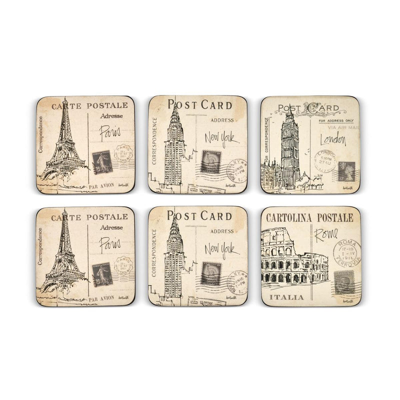 Pimpernel - Postcard Sketches Set of 6 Coasters | 4 x 4 Inche - Limolin 