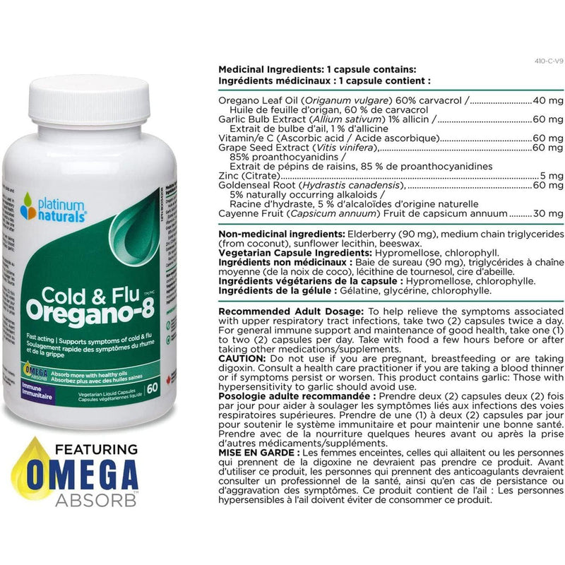 Platinum Naturals - Oregano - 8 Cold & Flu, 60 - Limolin 