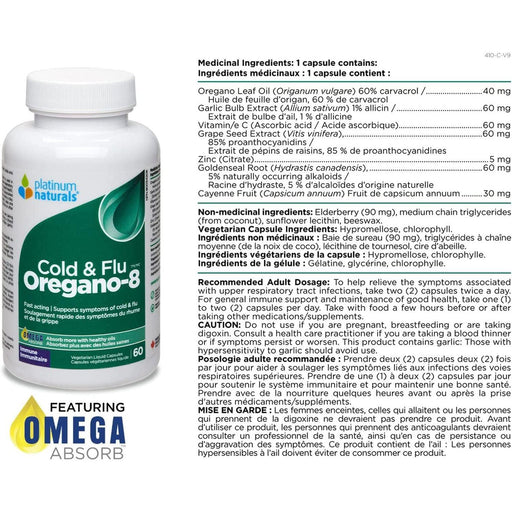 Platinum Naturals - Oregano - 8 Cold & Flu, 60 - Limolin 