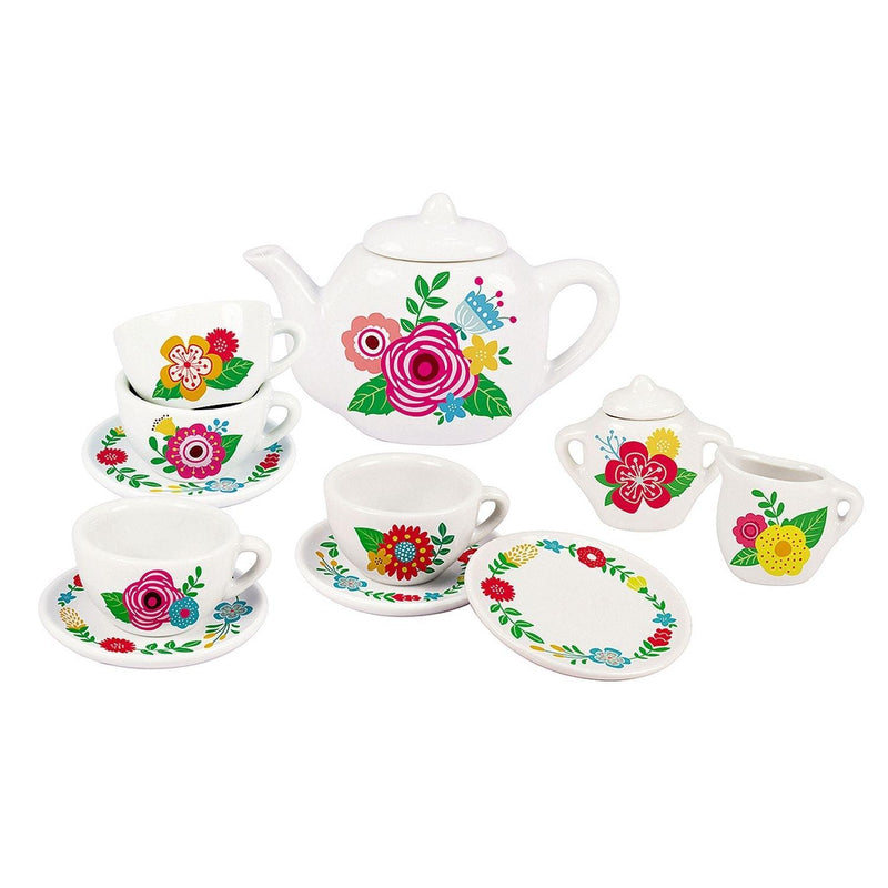 Playwell - 13Pc Floral Porcelain Tea Setin Carry Case - Limolin 