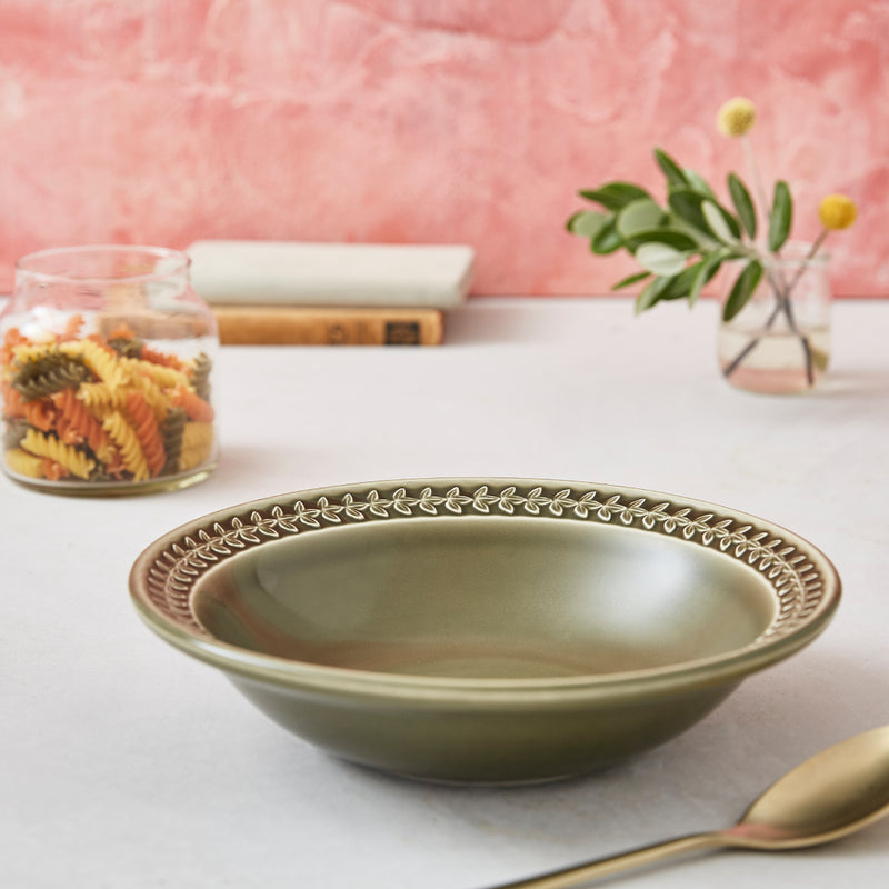 Portmeirion - Botanic Garden Harmony Pasta Bowl (Set of 4) - Moss Green | 9 in - Limolin 