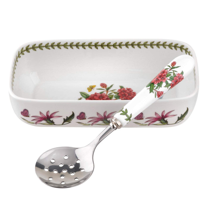 Portmeirion - Botonic Garden 2-Piece Set | 8"x 4.25" Sauce Dish with 4.25" Slotted Spoon - Limolin 