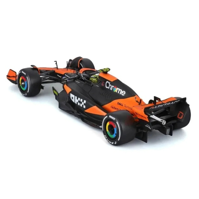 Bburago McLaren MCL38 Lando Norris #4 1:24 model kit – assembled car, rear three-quarter