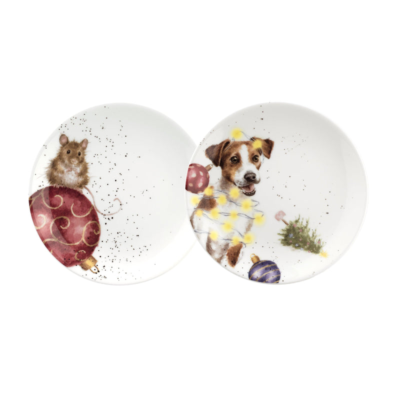 Royal Worcester - Coupe Plate 6.5" (Set of 2) - Dog & Mouse - Limolin 