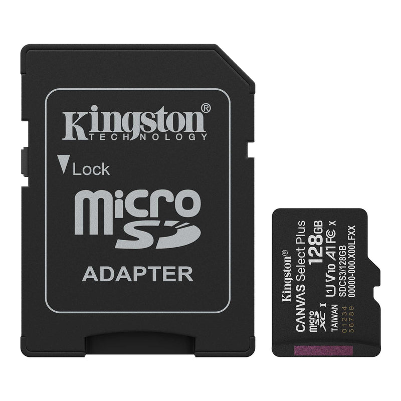 Kingston - MicroSD Memory Card 128GB Canvas Select Plus with SD Adapter 100MB/s - Black