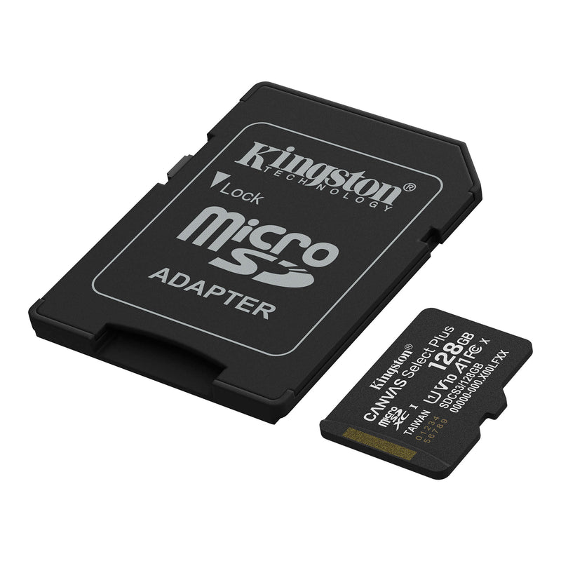 Kingston - MicroSD Memory Card 128GB Canvas Select Plus with SD Adapter 100MB/s - Black